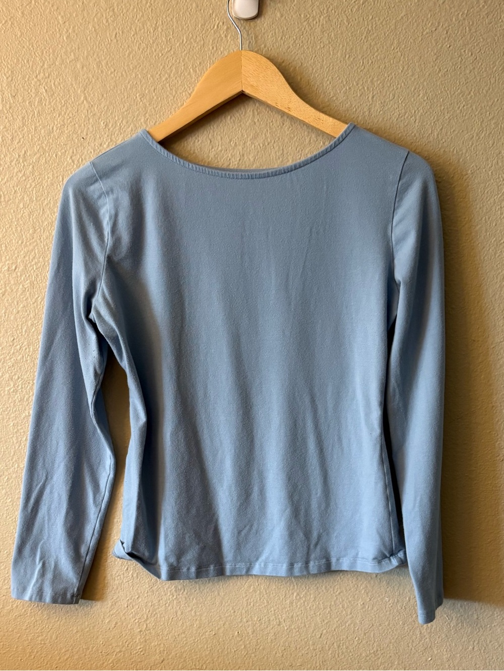 Light Blue Top Women's Large Cotton Stretch Long Sleeve